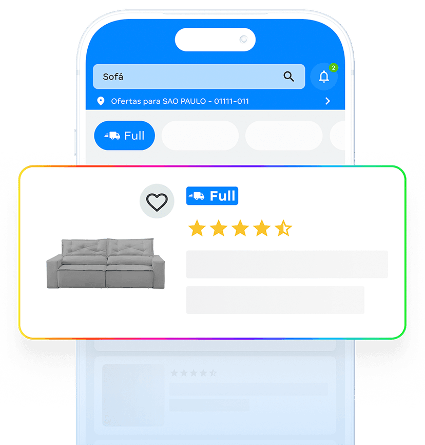 App do Magalu com sofá selecionado